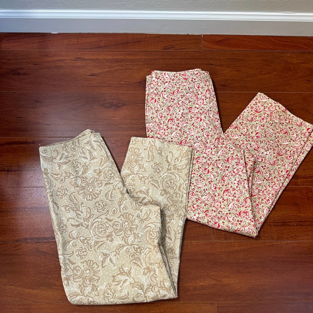 Vintage Ann Taylor Pants Women 4 Pink Tan Floral Cropped Trouser Feminine Bundle